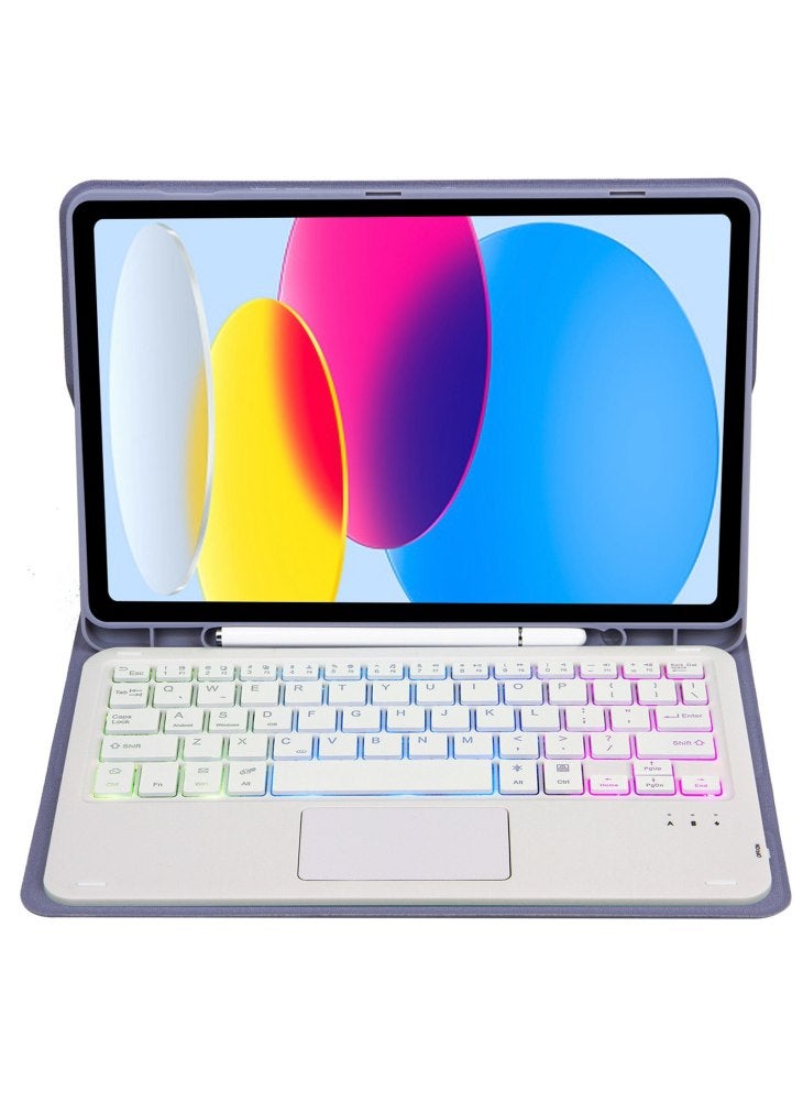A10B-AS for iPad (2025)/10.9 (2022) Leather+TPU Tablet Foldable Stand Cover with Touchpad Bluetooth-Compatible Keyboard - Purple - Image 3